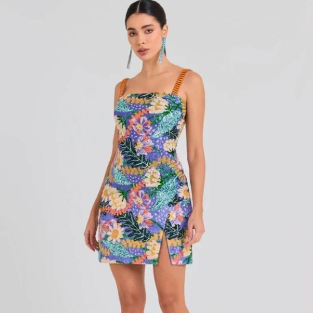 Nadine Merabi Embellished Floral Mini Dress – Stunning Sequins – Size 10